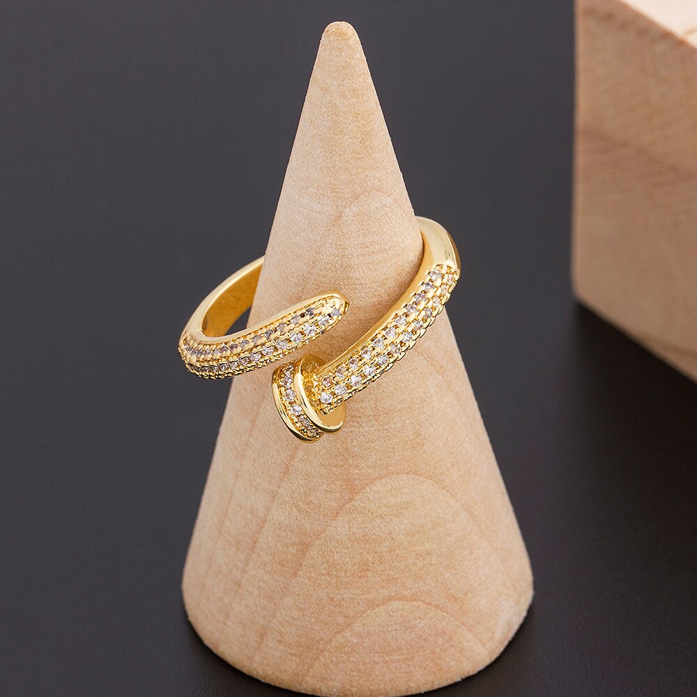 Pavé Heart Embrace Adjustable Gold Ring