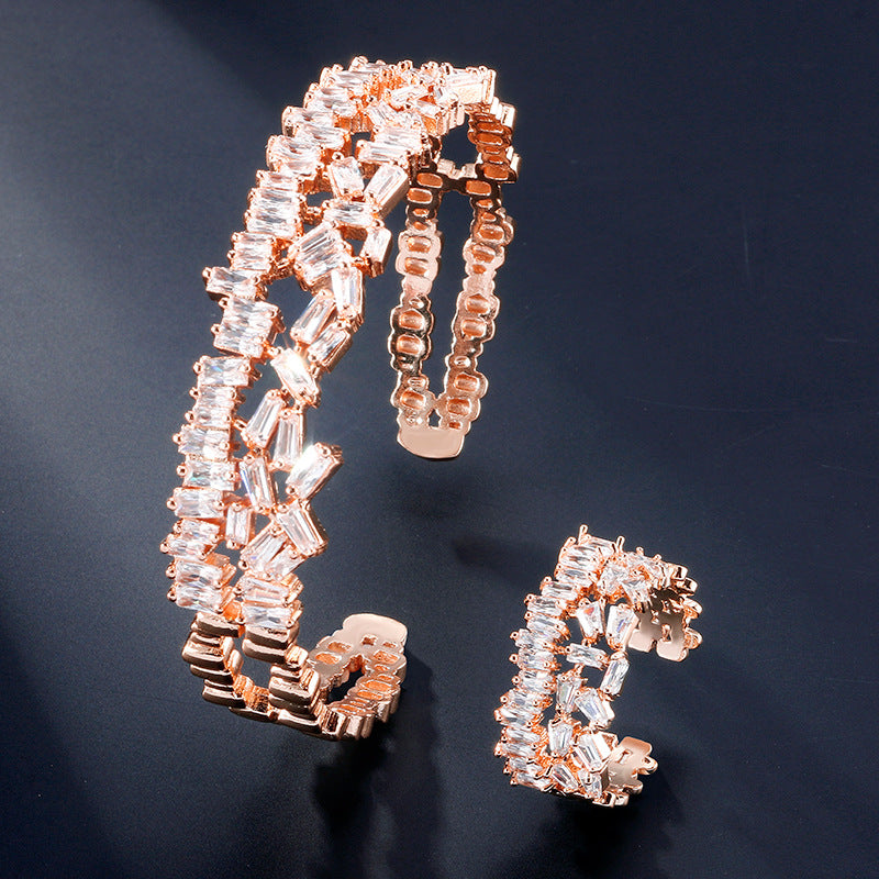 Two-Piece Rose Gold Zircon Bracelet & Ring Set