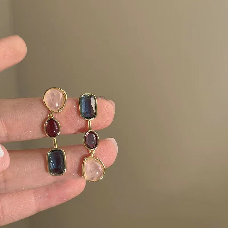 Elegant Multicolor Natural Stone Drop Earrings