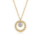 Gold Beaded Circle Necklace with Solitaire Crystal