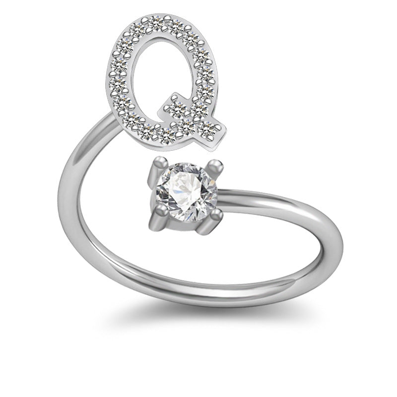 Personalized Initial Letter Ring with Pavé Stone Accent