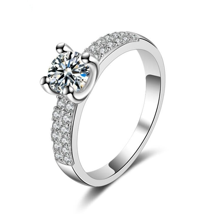 Classic Halo Solitaire Ring – Silver Tone Cubic Zirconia