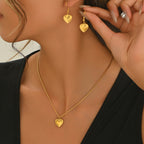 Heart Pendant Necklace & Matching Drop Earrings Set
