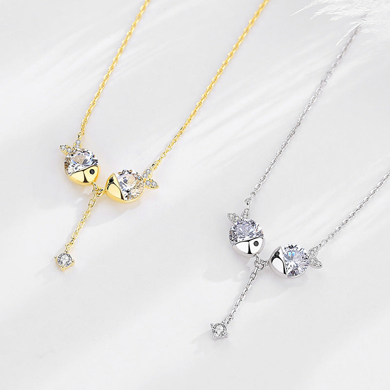 Crystal Fox Duo Drop Necklace – Gold & Silver Tone