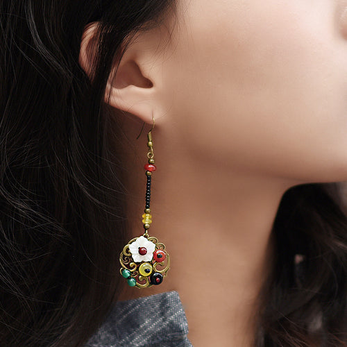 Bohemian Vintage Floral Beaded Dangle Earrings – Multicolor Ethnic Handmade Style