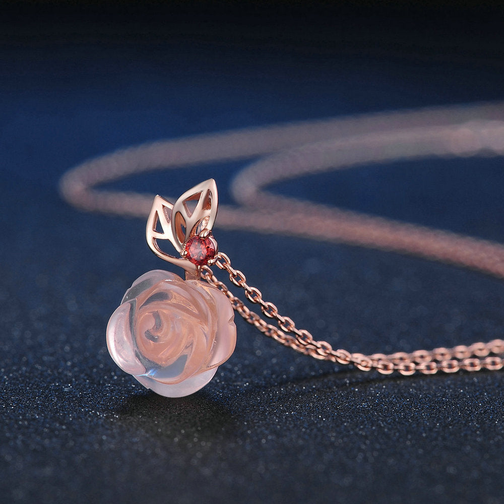 Flower Rose Quartz Gemstone Jewelry Set