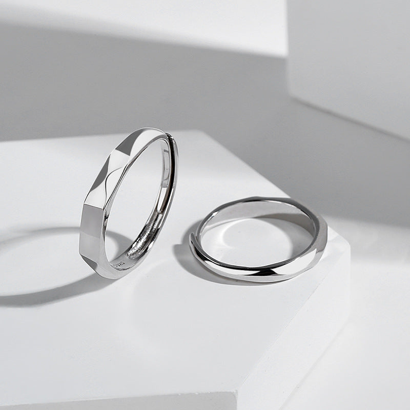 Minimalist Couple Rings Set – Faceted Promise Bands
