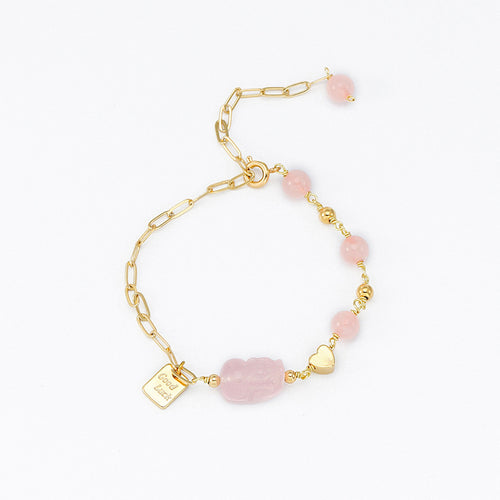 Asymmetrical Chain Bracelet with Natural Stone and Heart Detail