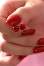 Red Rose Stud Earrings in Gold Tone