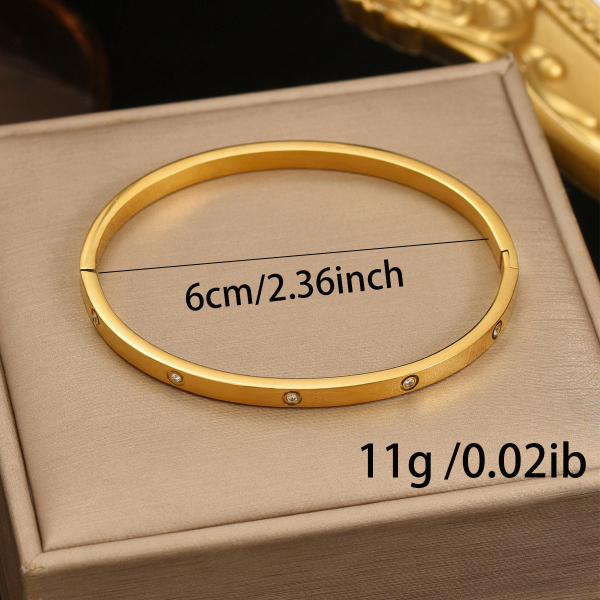 Minimalist Gold-Tone Bangle Bracelet with Crystal Accents