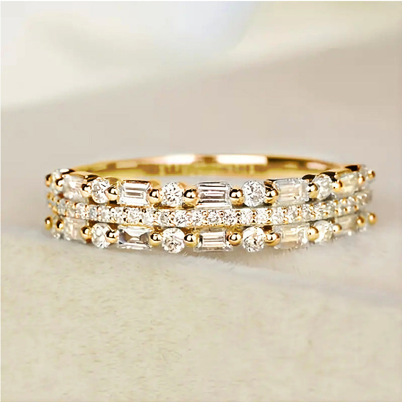 Triple Row Baguette and Round Eternity Band Ring