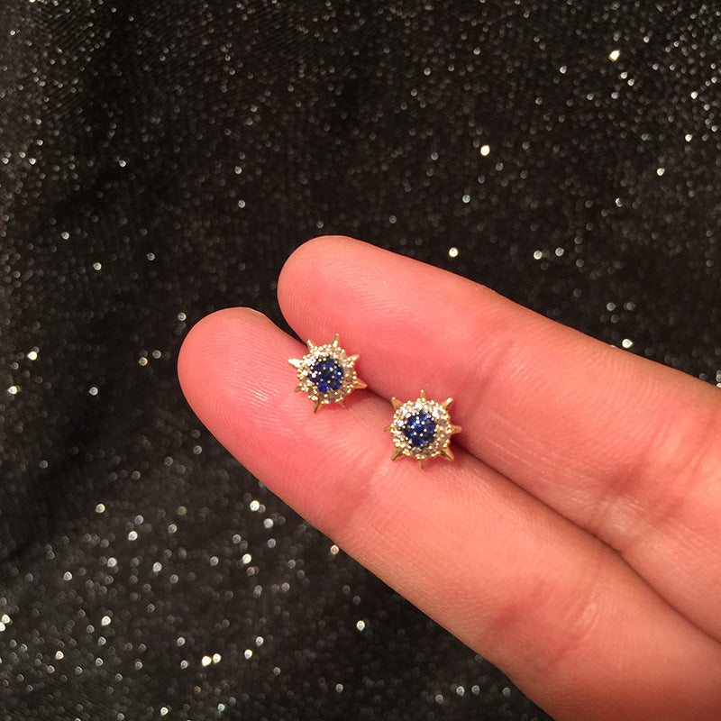 Blue Sunburst Eye Geometric Drop Earrings