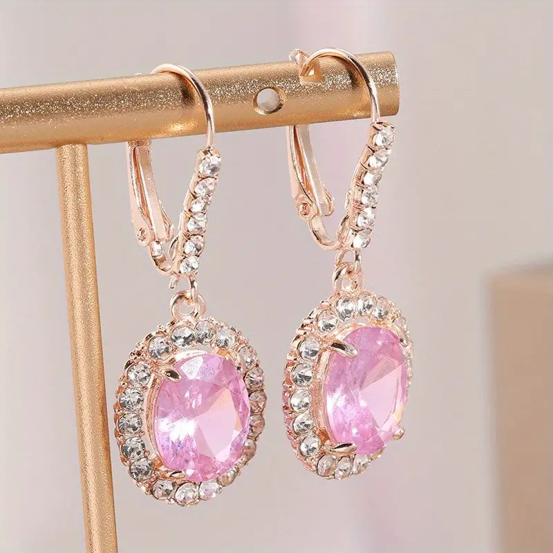 Rose Gold Pink Crystal Drop Earrings