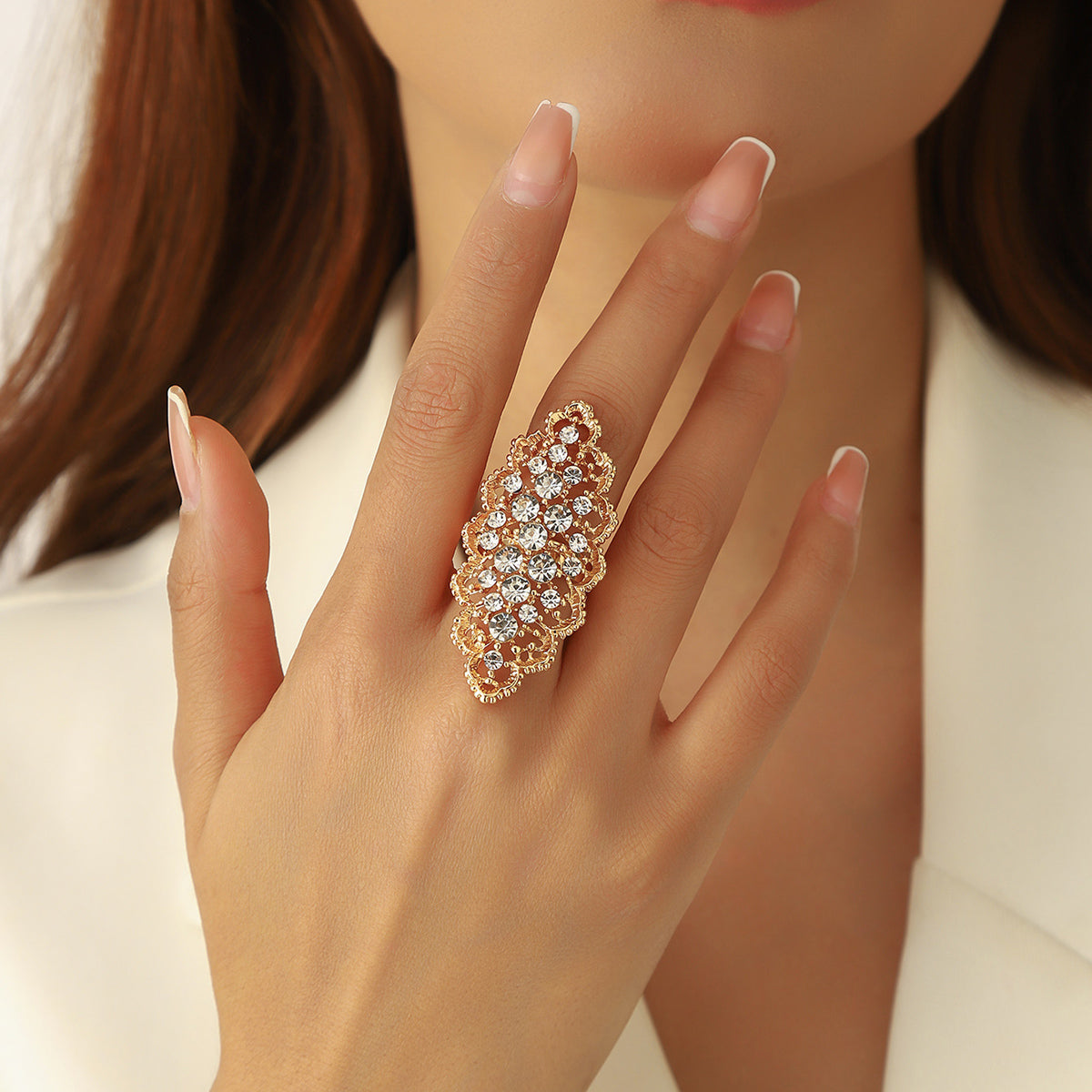 Champagne Crystal Statement  adjustable Ring