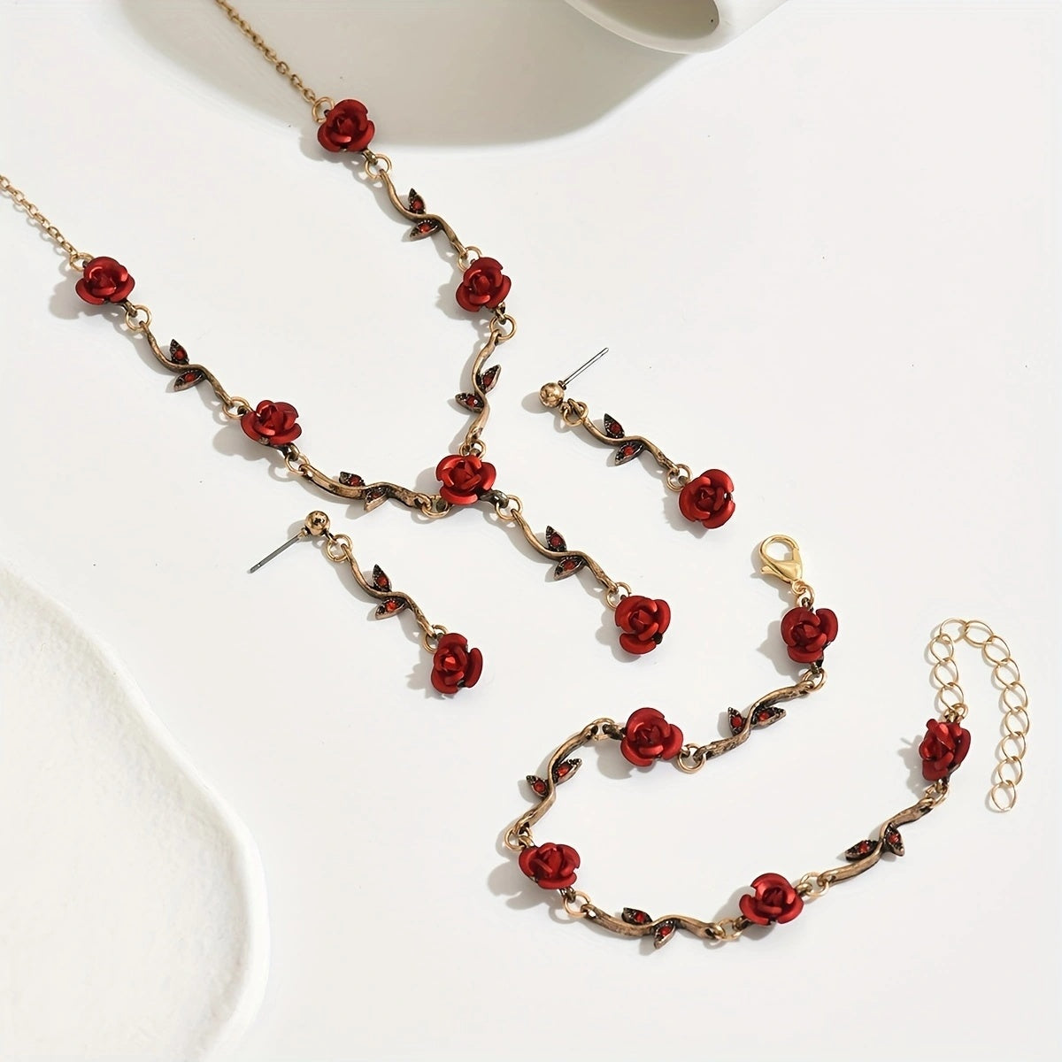 Luxury Romantic Red Rose Jewelry Set