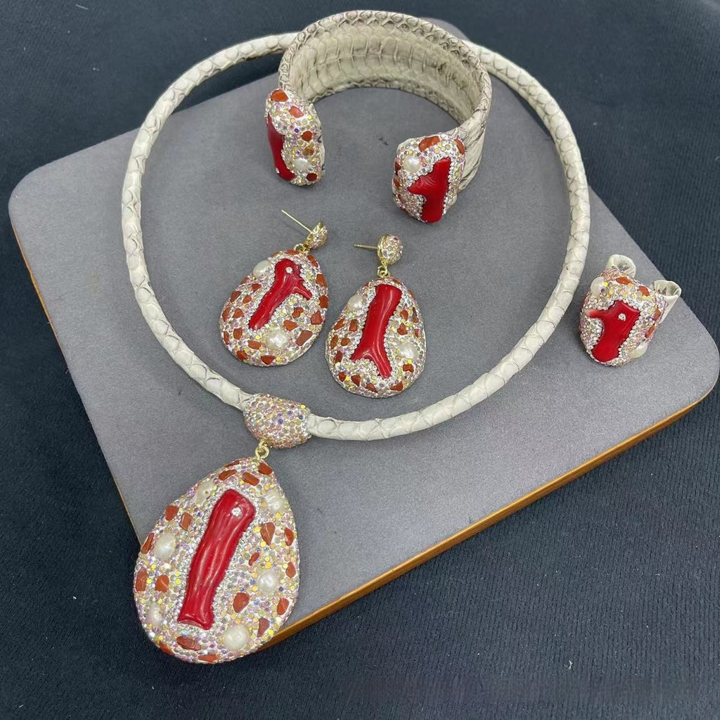 New Genuine Leather Snakeskin Jewelry Set