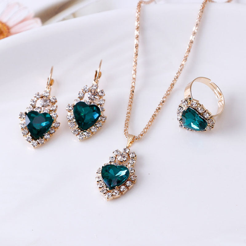 Water Drop Rhinestone Jewelry Set – Elegant Necklace, Earrings & Ring