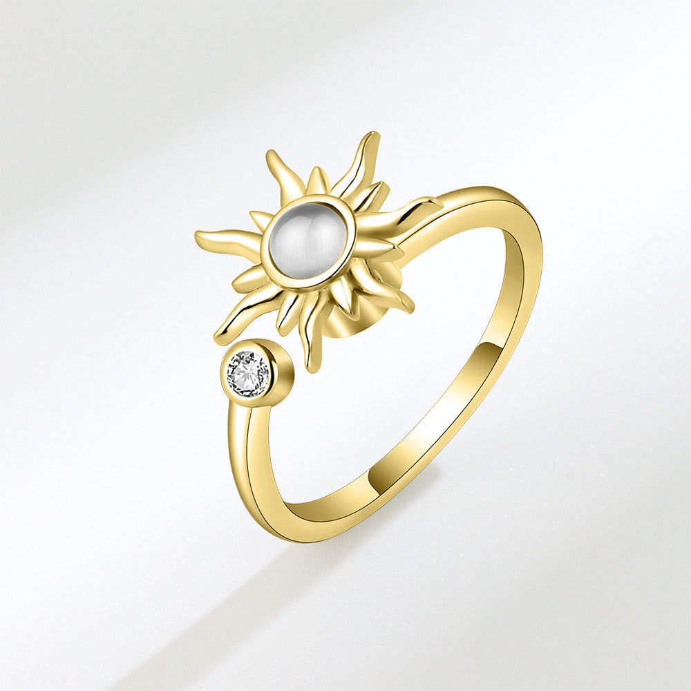Sunburst Adjustable Ring with Rotating Crystal Center