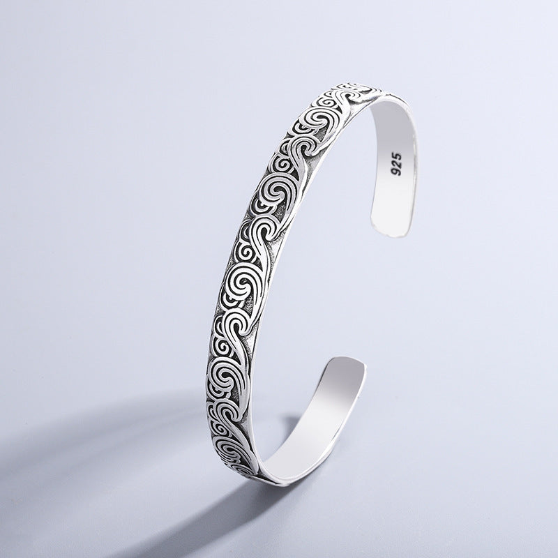 Engraved Open Cuff Bracelet with Flowing Pattern Detail