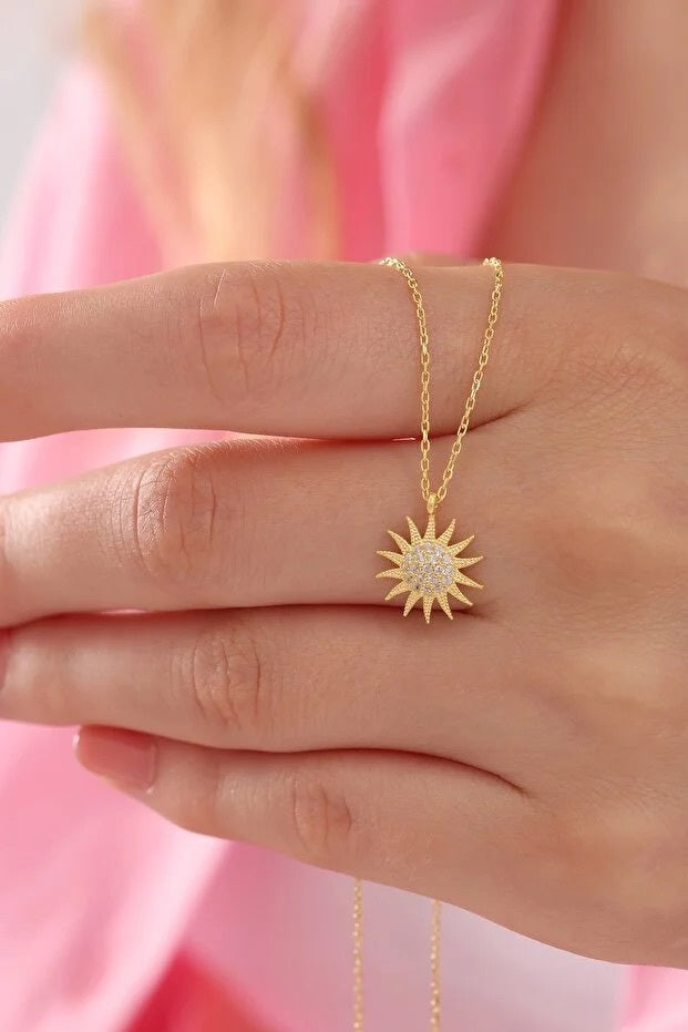 Gold Sunburst Pendant Necklace