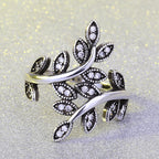 Vintage Leaf Wrap Ring – Marquise Crystal Adjustable Band