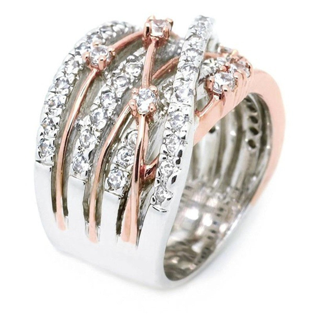 Interwoven Pavé Statement Ring – Two-Tone Sculpted Crystal Band