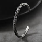 Herringbone Pattern Open Cuff Bracelet with Textured Finish