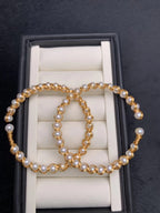 Beaded Open Hoop Bracelet with Classic Pearl Detail