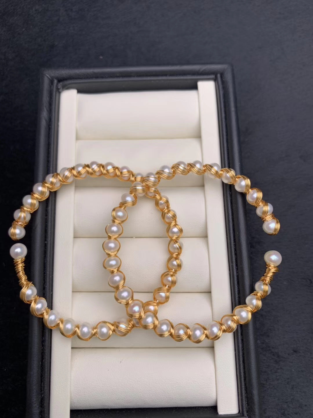 Beaded Open Hoop Bracelet with Classic Pearl Detail