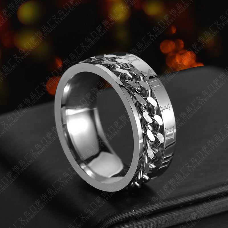 Stainless Steel Chain Spinner Ring – Roman Numeral Band