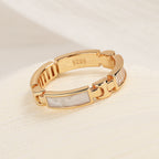 Modern Geometric Gold Link Adjustable Ring with Baguette Accents