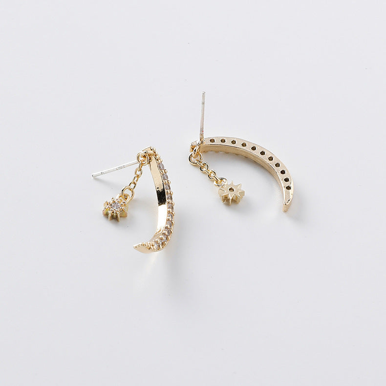 Elegant Crescent Moon & Star Drop Earrings