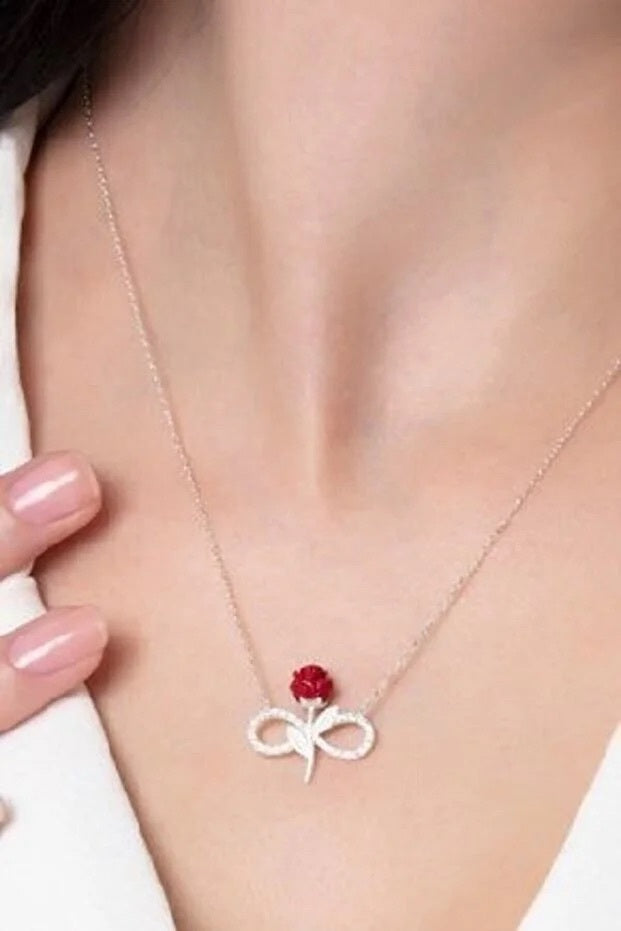 Sterling Silver Infinity Rose Necklace