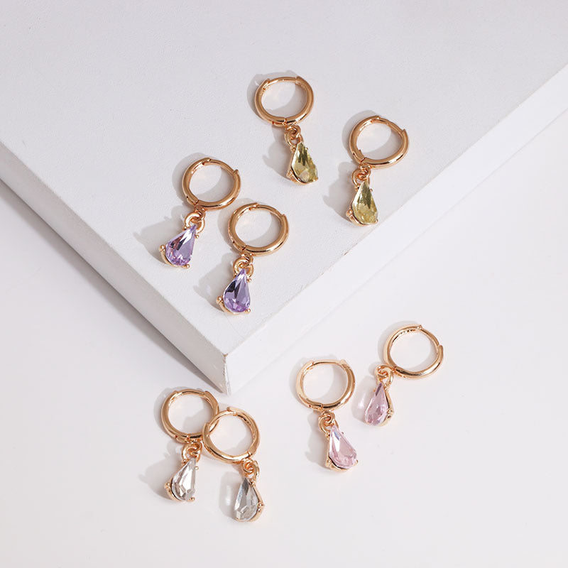 Dainty Hoop Earrings with Teardrop Crystal Charm
