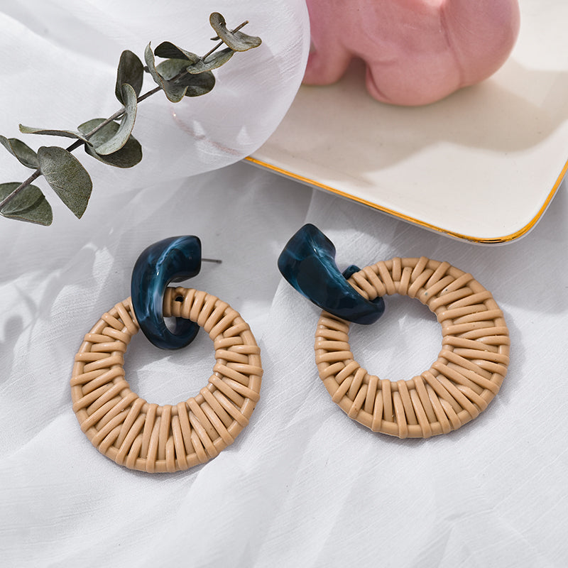 Statement Rattan Hoop Earrings with Modern Accent