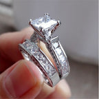 Princess Cut Engagement Ring Set – Triple Band Pavé Design
