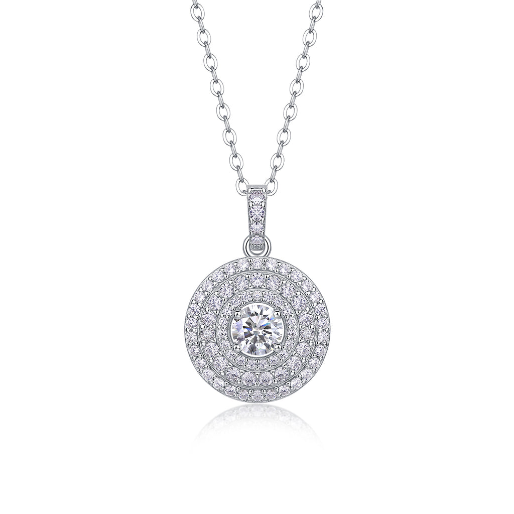 Classic Moissanite Double Halo Pendant Necklace