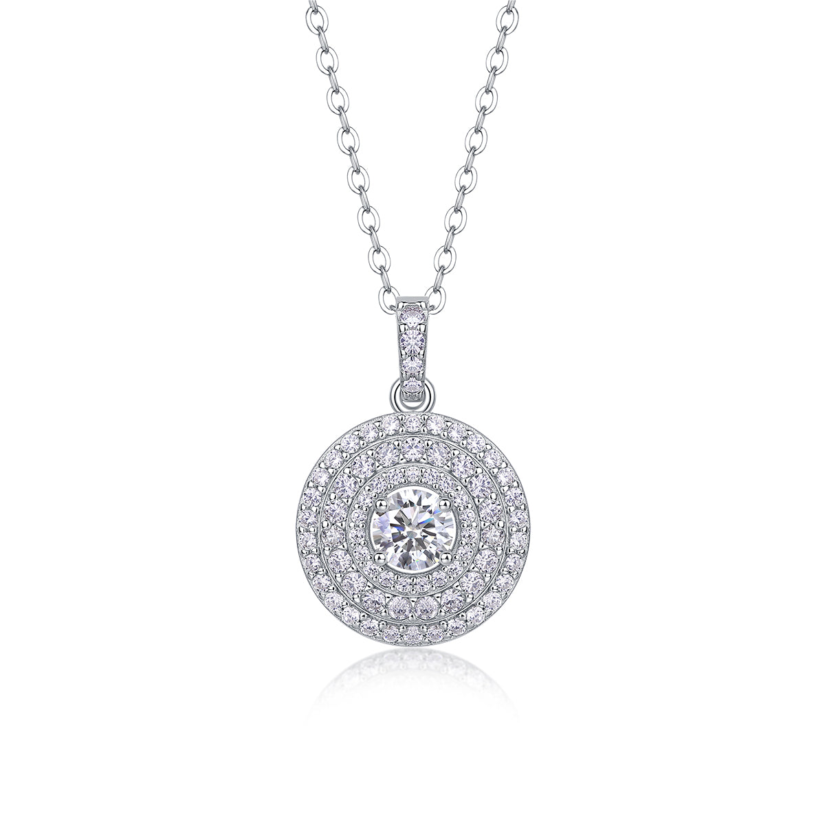 Classic Moissanite Double Halo Pendant Necklace