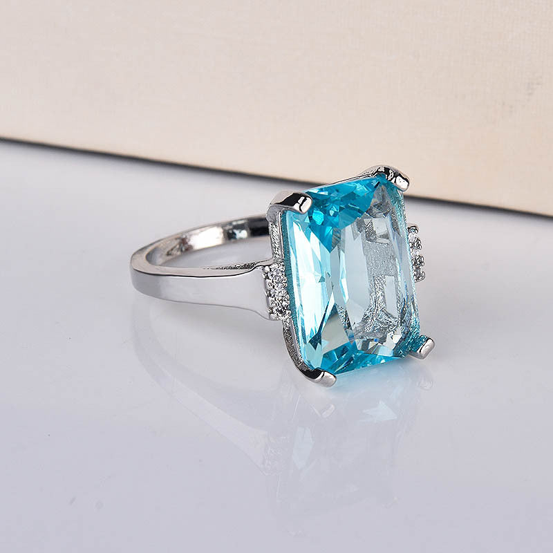 Emerald Cut Blue Crystal Statement Ring