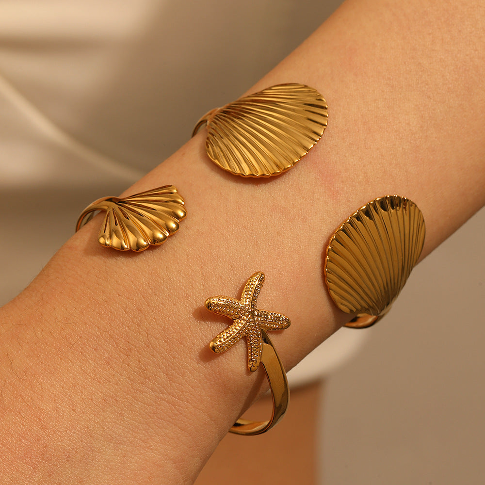 Coastal-Inspired Open Cuff Bracelet with Sculpted Motif