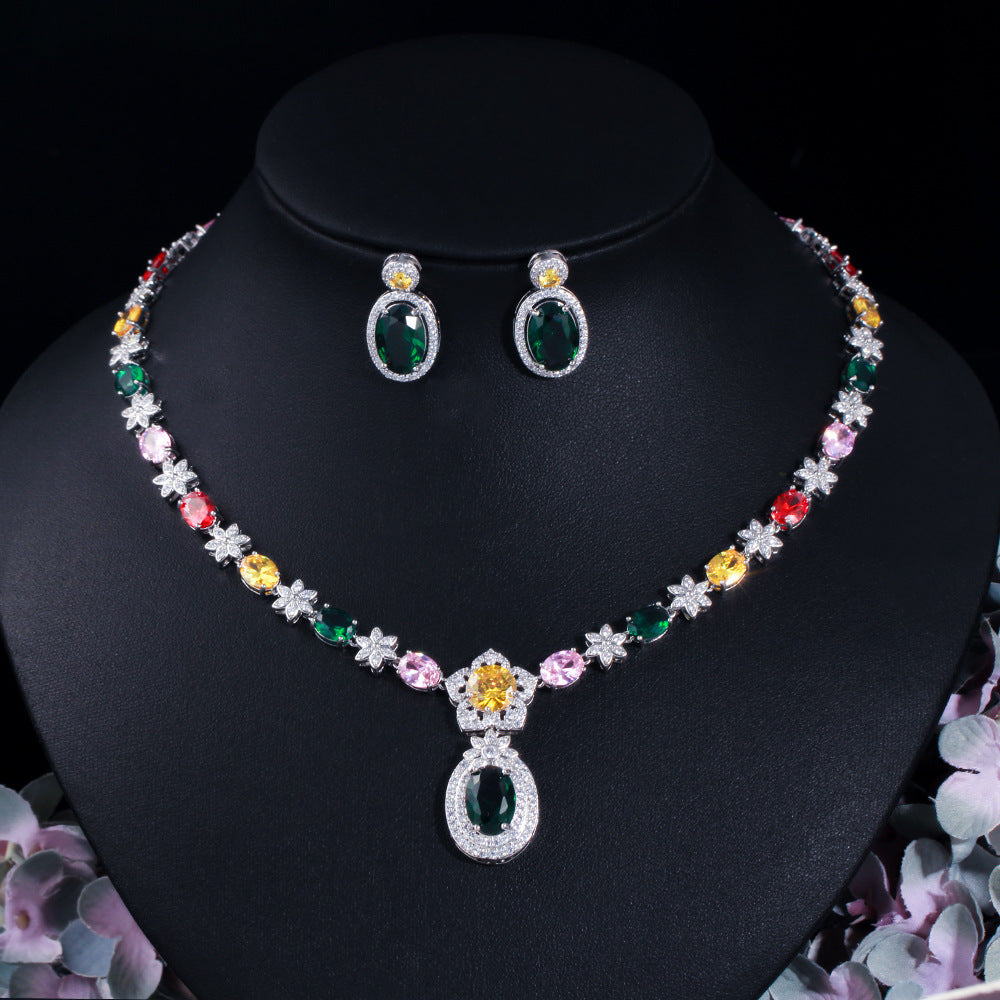 Elegant Multicolor Crystal Bridal Jewelry Set