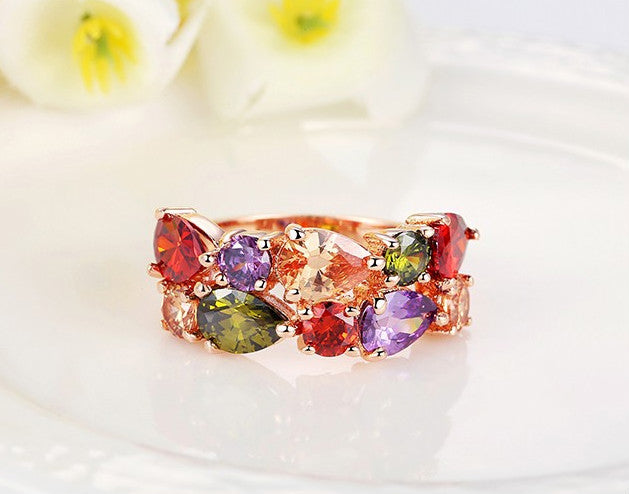Aurora Garden Multicolor Gemstone Ring in Rose Gold Finish