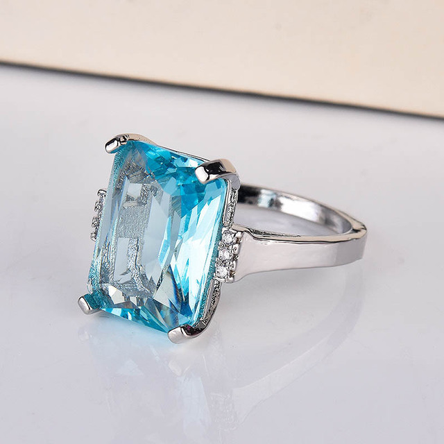 Emerald Cut Blue Crystal Statement Ring
