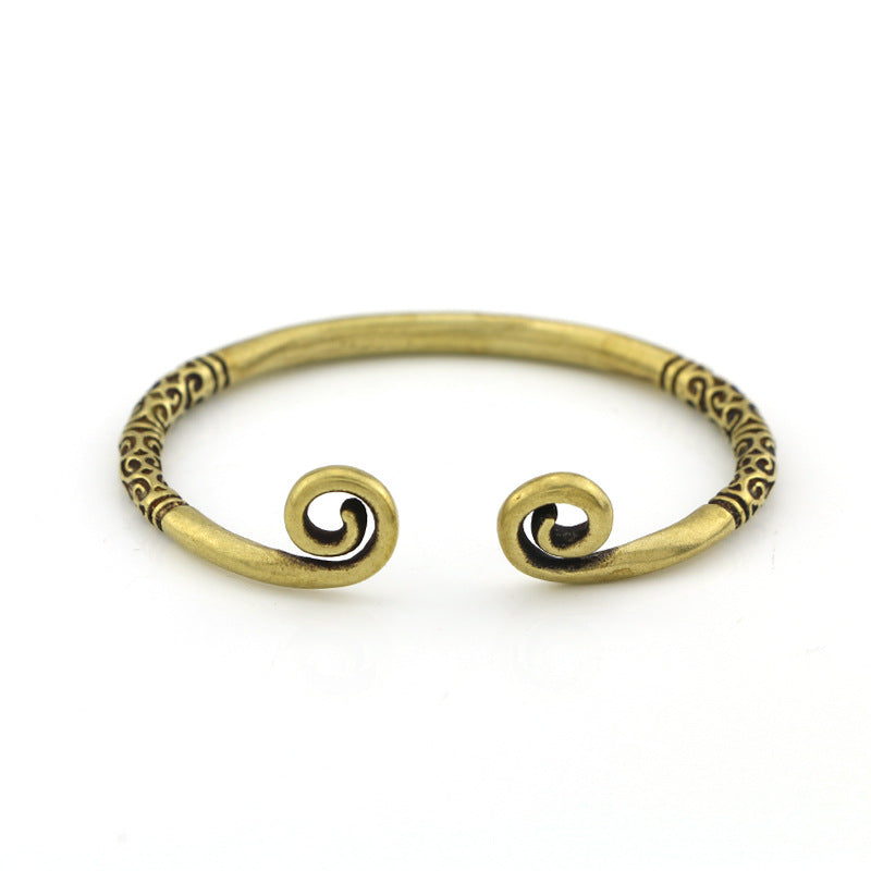 Scroll-End Open Cuff Bracelet with Artisan-Inspired Detail