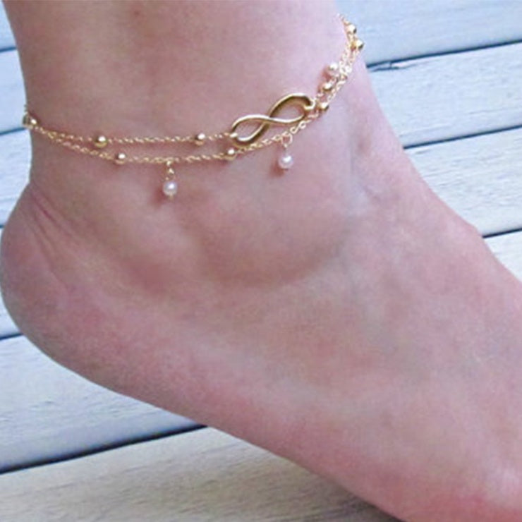 Elegant Double-Layer Infinity Pearl Anklet