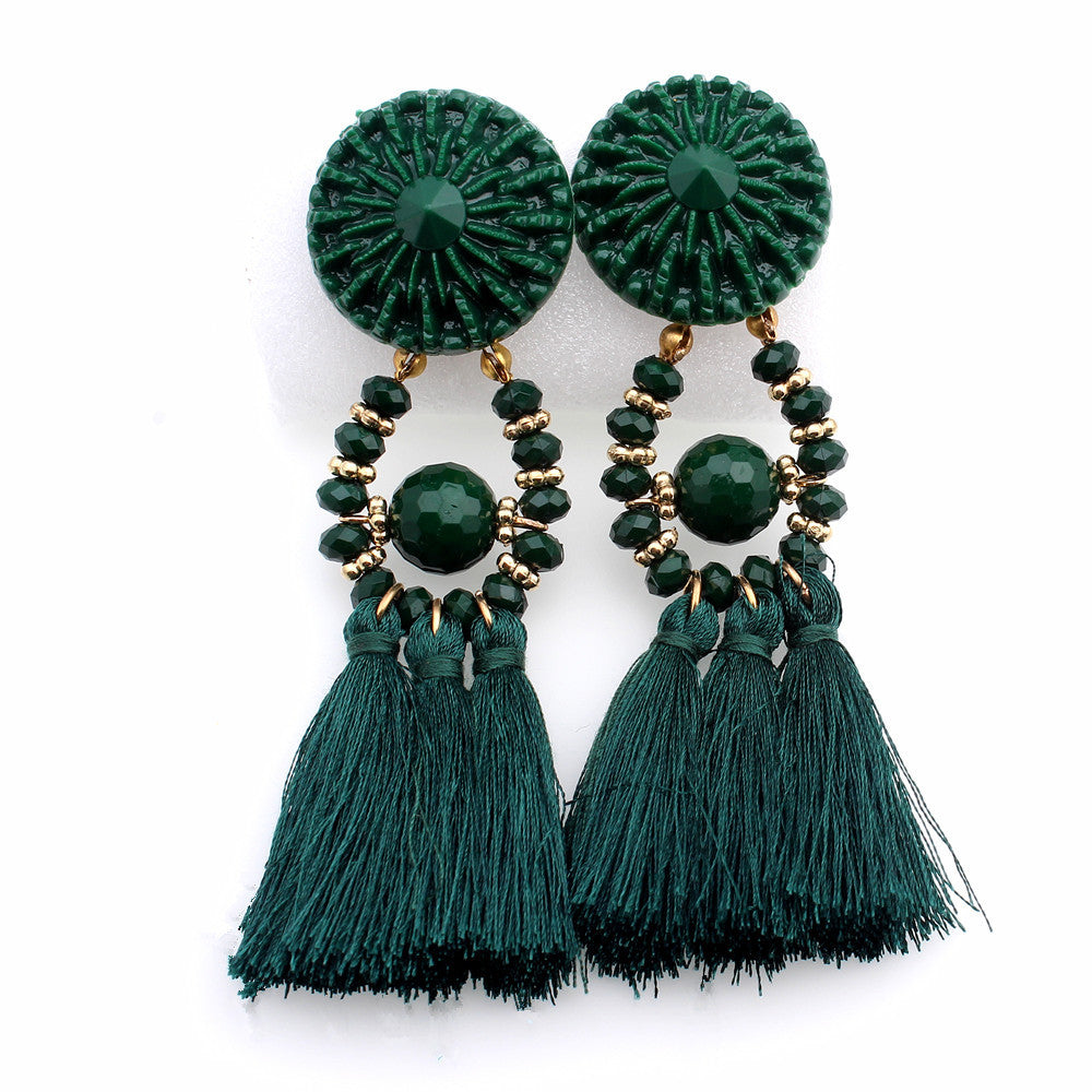Bold Boho Tassel Earrings with Beaded Accents