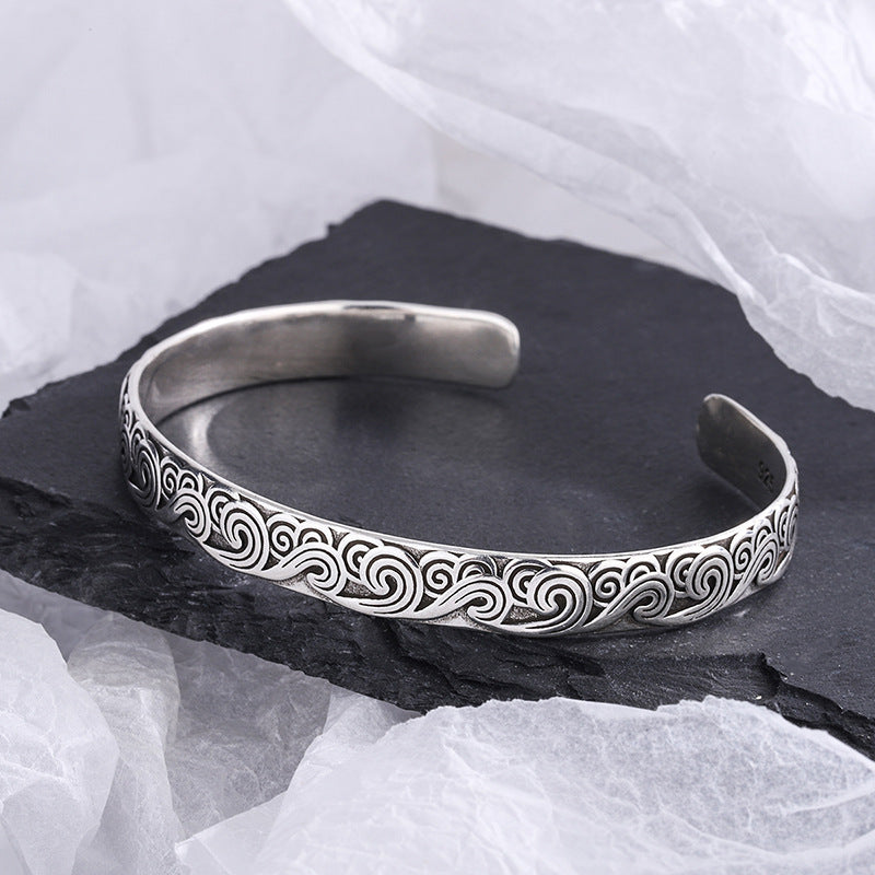 Engraved Open Cuff Bracelet with Flowing Pattern Detail