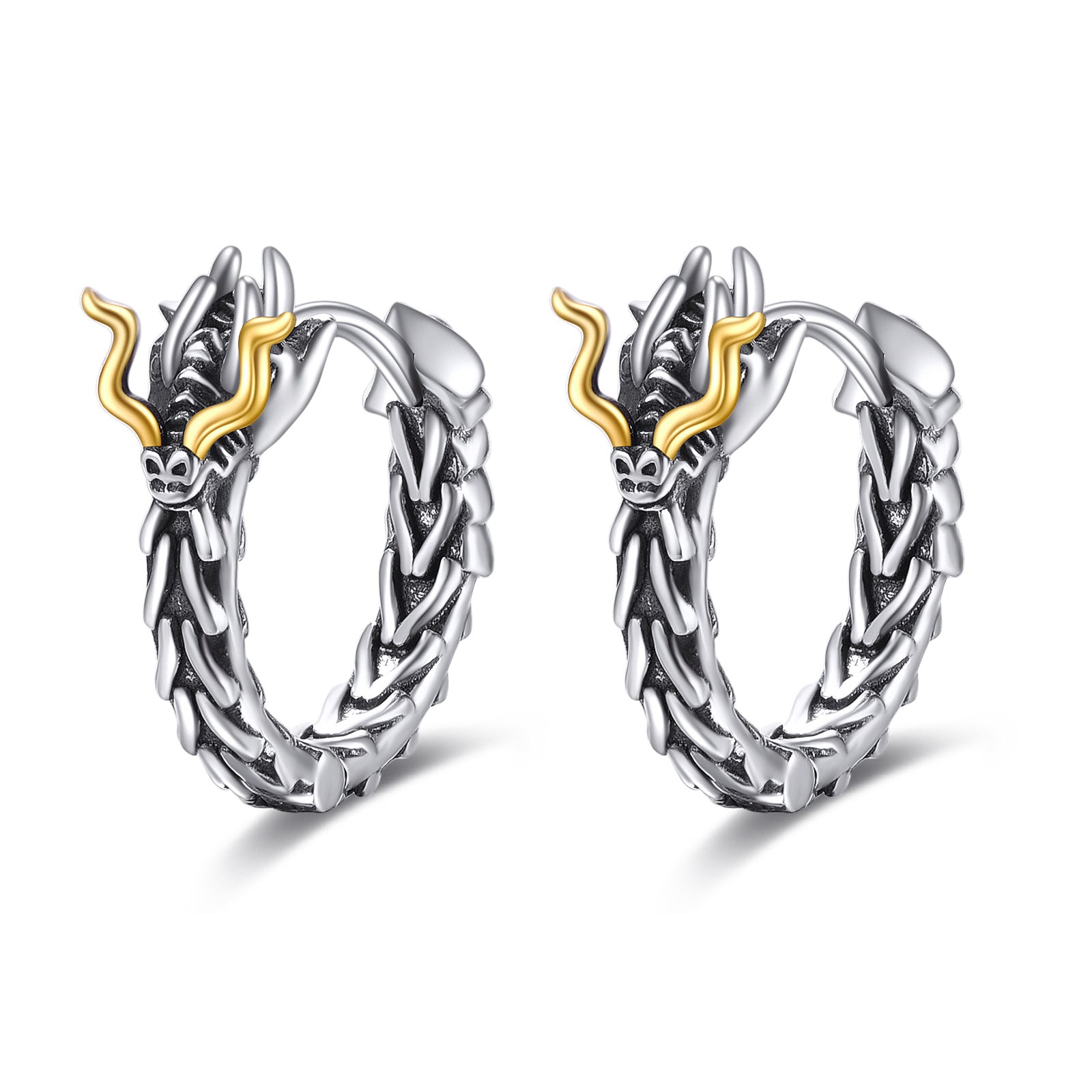 Sterling Silver Dragon Hoop Huggie Earrings