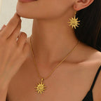 Radiant Sun Pendant Necklace & Matching Drop Earrings