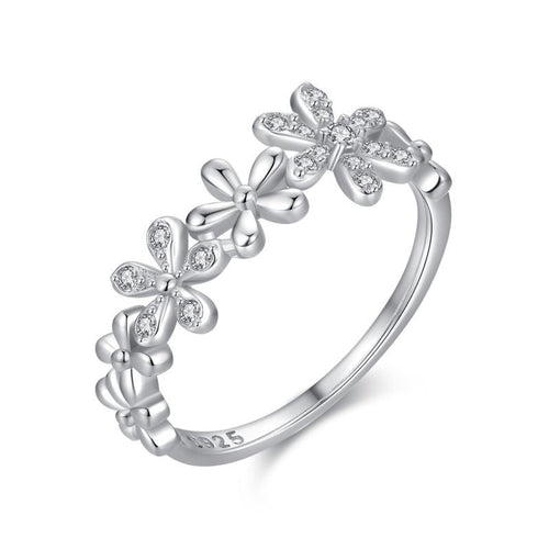 Blossom Vine Ring – Silver Floral CZ Band